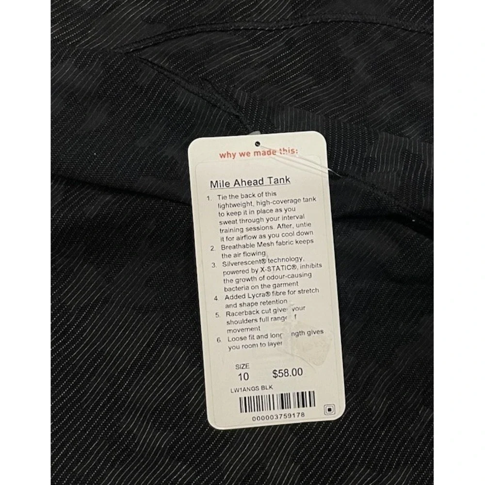 NEW Lululemon Mile Ahead‎ Tank Black Camouflage SIZE 10 Sports Running Outdoor